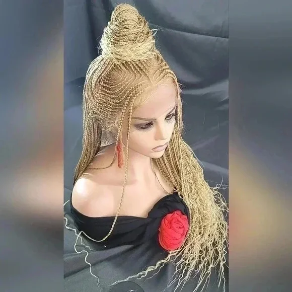 Braided Wig: African-Inspired,  feeding cornrows blond Human-Synthetic NWT - Picture 8 of 17